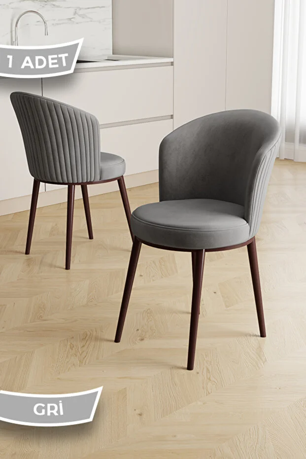 Risa Serisi 1 Adet Gri Mutfak Sandalyesi Gold Kaplama Metal Ayak 1. Sınıf Babyface Kumaş 2